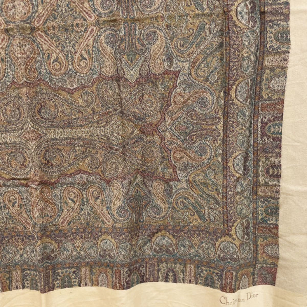 Christian Dior Paisley Large Shawl Multicolor Beige Scarf SS-13364 - Picture 5 of 9
